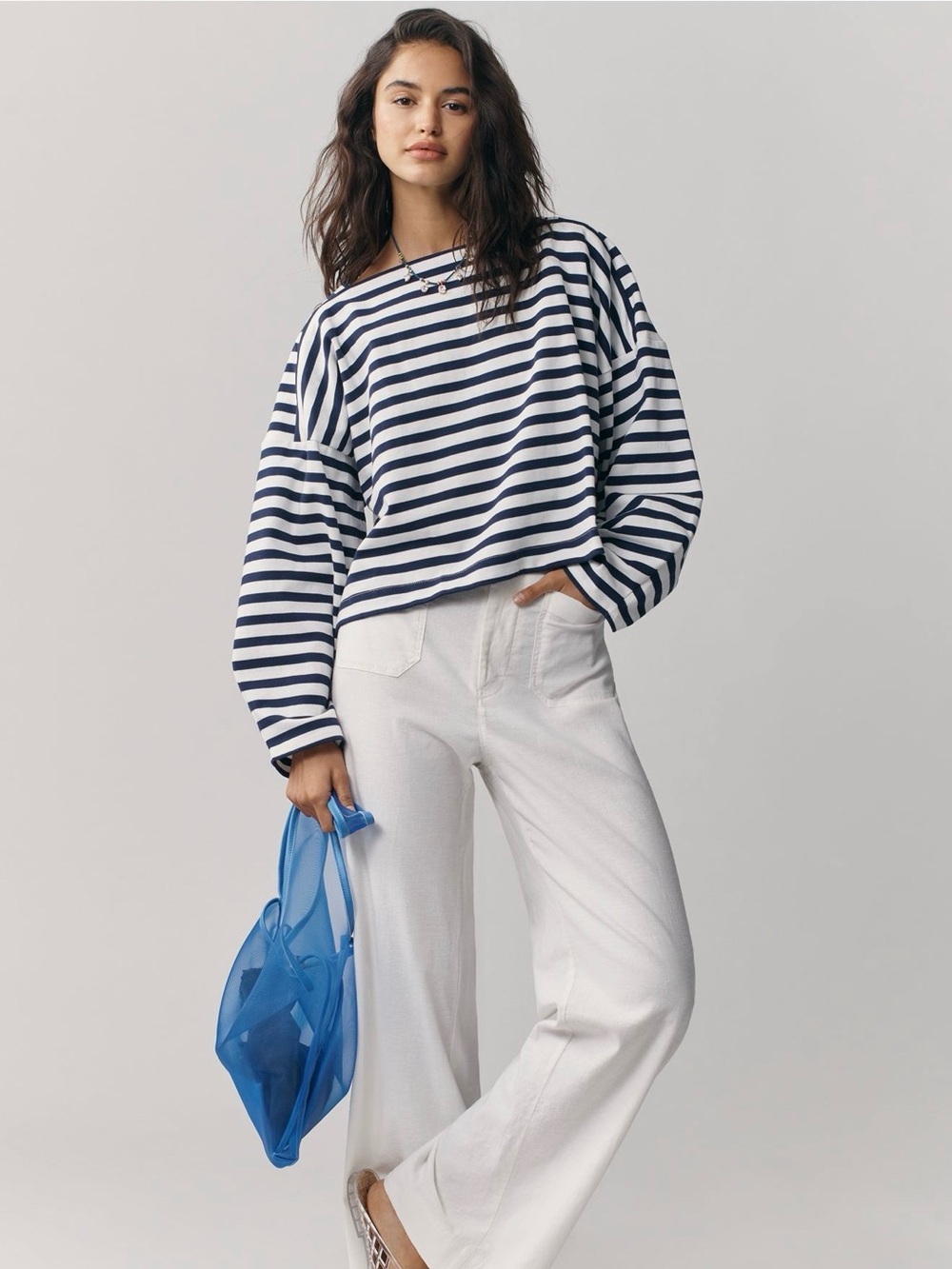 Maeve Anthropologie Pieced long sleeve striped shirt navy/white Sz M NWT